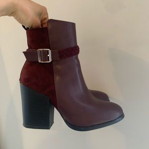 Burgundy block heel booties